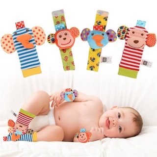 1 juego de sonaja de muñeca y pie sonajeros buscador de calcetines conjunto de desarrollo de animales suaves sonajeros juguetes de bebé