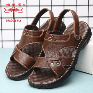 Sandalias de cuero puro de los hombres de verano nuevo cuero zapatos de playa de los hombres de suela gruesa antideslizante sandalias y zapatillas para los hombres
