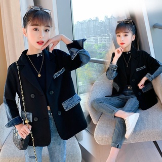 Budista niñas negro chaqueta extranjera chica Denim costura Kot2021 pequeña rodilla camisa Kindergarten temporadas completas
