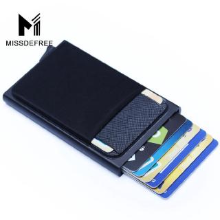 titular de la tarjeta de identificación rfid bloqueo mini slim metal cartera automática pop up tarjeta de crédito monedero