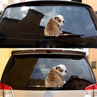 impermeable lindo perro trasero coche parabrisas adhesivo adhesivo con 3d bulldog mover cola limpiaparabrisas