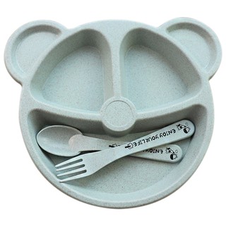 bowl+spoon + tenedor de alimentación de alimentos vajilla de dibujos animados panda niños platos bebé comer vajilla conjunto anti-caliente tazón de entrenamiento cuchara