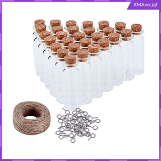 30 Pieces Clear Glass Bottles with Cork Stoppers & Eye Screws Jute Twine Set