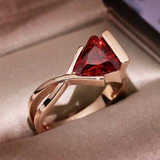 anillo de rubí triángulo de oro de 18 quilates para mujer joyería de fiesta