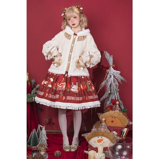 Listo Stock _ Original Genuino Lolita Dulce Navidad Cornamentas Cepillado Engrosado Capa Con Capucha Pequeña Chaqueta Otoño Invierno C (5)
