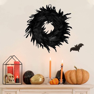 Livi en plumas naturales corona de flores puerta delantera negro pluma corona espeluznante escena fiesta favores para porche decoración de Halloween