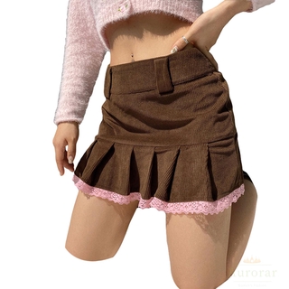 falda de terciopelo vintage a la moda otoño plisada cintura alta falda corta plisada