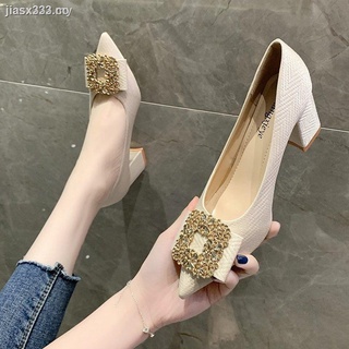 punta de tacón alto de las mujeres s primavera 2021 nuevos zapatos de tacón grueso francés zapatos de boda no cansado primavera zapatos de trabajo
