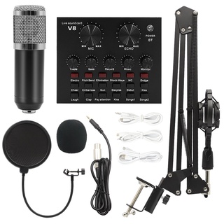 BM800 + V8 conjunto de micrófono de condensador soporte anti-spray computadora grabación tarjeta de sonido equipo de transmisión en vivo micrófono con cable (1)