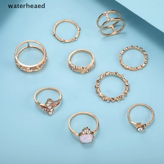 (waterheaed) 9 unids/set mujeres boho vintage oro cristal anillos nudillos conjunto de anillos de encanto joyería en venta