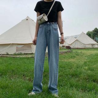Spot S-5XL Jeans mujeres suelto Casual Retro Denim recto ancho pierna pantalones pantalones V13 (6)