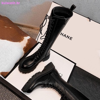 Martin botas negro de suela gruesa delgada con cordones botas altas largas barril caballero botas femeninas 2021 otoño nuevas botas femeninas