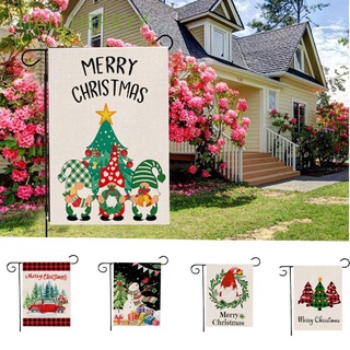 HALLHERRYY Xmas Gift Santa Claus Flags Linen Bunting Christmas Garden Flag Double Sided Waterproof Fade Resistant Flax Outdoor Decor Banners