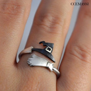 Cc Halloween brujo gorra escoba ajustable de dedo abierto anillo de las mujeres joyería