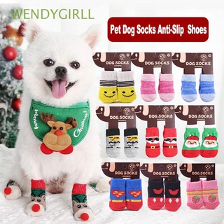 wendygirll - juego de 4 calcetines para mascotas, calcetines para perros, ropa interior, antideslizante, otoño, invierno, protector de pata, lindo y grueso, zapatos para perros pequeños
