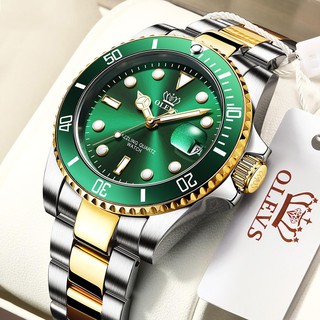 Reloj de pulsera de cuarzo deportivo de acero inoxidable de lujo verde a la moda impermeable