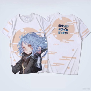 Consiguió reencarnado como una camiseta de limo Anime Unisex de manga corta Tops Rimuru Tempest gráfico suelto camiseta S-XXXL