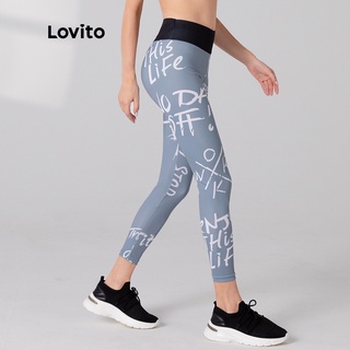 Lovito Sporty letra impresión Colorblock Legging LGP3211 (gris)