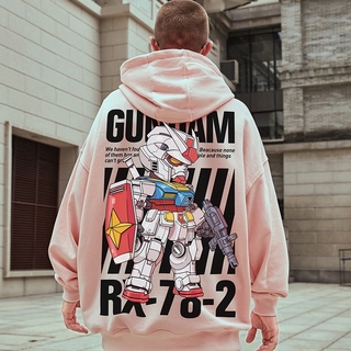 Fashion Anime Style Men's Hoodie Loose Oversized Mobile Suit Gundam Print Couple Hooded Long Sleeve Sweater