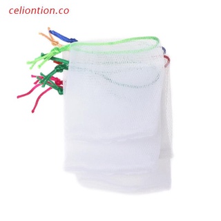 celio 10Pcs Soap Foaming Dual-Layer Mesh Drawstring Bag Bubble Foam Net Body Cleaning
