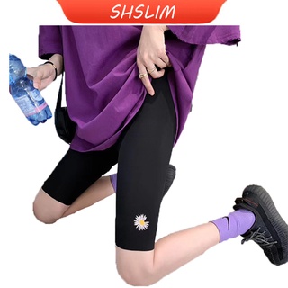 SHSLIM Cycling Shorts For Women Cotton Daisy High Waist Compression Training Pants