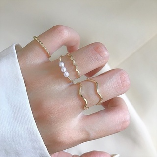 5 unids/set anillo de metal conjunto simple de lujo perla geometría ajustable anillos de dedo mujeres accesorios de joyería