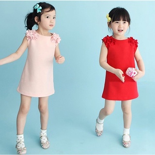 New Baby Girl Soild Color Cotton Sleeveless One-piece Dress Strap Vest Skirts