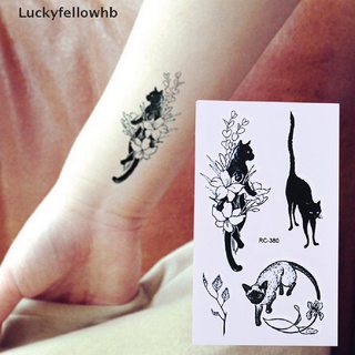 [luckyfellowhb] calcomanías de tatuaje temporal impermeables para gatos negros, transferencia de agua, flash, tatuaje falso [caliente]