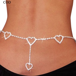 [COD] Women Heart Crystal Rhinestone Bikini Body Waist Chain Belly Beach Jewelry HOT