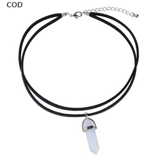 [cod] collar único de cuero de terciopelo con pendiente de piedra de cuarzo gema de cristal joyería caliente