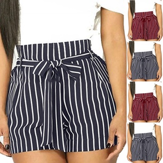 dixlmond🍒_Women's Stripe Frenulum Pocket Leisure Time Elastic Waist Shorts Pants