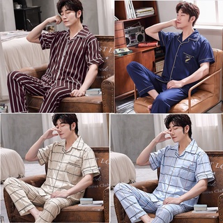 Los hombres pijamas ropa de dormir de hombre pijamas de algodón ropa de dormir de manga corta pantalones largos más el tamaño conjunto pijama masculino Baju Tidur