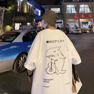 tiburón de manga corta t-shirt de los hombres de la marca de moda ins verano hong kong estilo suelto ropa 2021 nuevo todo-partido moda media manga t-shirt