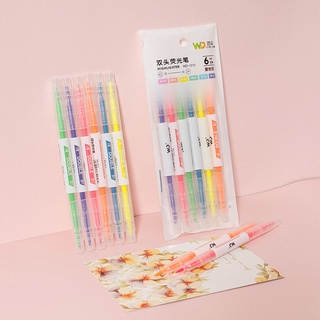 6 pzs/juego de rotuladores de colores dulces/marcadores/plumas de doble cabeza usando bolígrafos