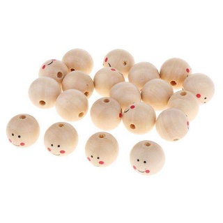 2x 20 Pieces Natural Wooden Beads Loose Round Beads Jewelry Charms Beads Fit Necklace Bracelet for DIY Jewelry Making Accessories ( Face Painted)