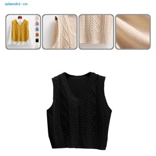 qdanshi Warm Knitting Vest Twist Knitted Women Vest All-Match for Daily Wear