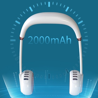 Ventilador portátil manos libres banda de cuello manos libres colgante USB recargable doble ventilador Mini aire acondicionado/ventilador de refrigeración blanco (9)
