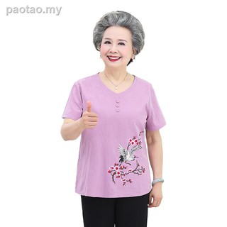 Mamá verano algodón linean manga corta conjunto de 60 años de edad 70 de mediana edad senior mujeres vestido T-shirt 80 abuela 2 0 piezas