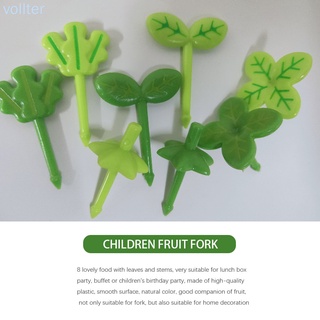 8 pzs tenedor de fruta con hojas de plástico para decoración