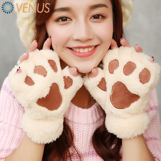 coreano nueva moda gato pie garra pata invierno corto sin dedos guantes/medio dedo esponjoso oso lindo gatito guantes