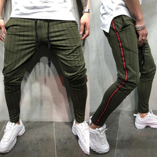 los hombres de rayas largos pantalones casuales slim fit flaco urbano lápiz pantalones joggers pantalones de chándal cintura elástica pantalones para hombre