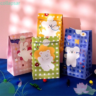 collapsar 6pcs bolsa de papel de almacenamiento coreano lindo de dibujos animados galleta caramelo bolsa mini bolsa con pegatinas snack embalaje oso color cuadros regalo embalaje (1)