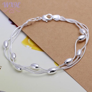 Wx9E nueva joyería de moda de plata esterlina 925 de tres líneas de cuentas de luz de la cadena de la pulsera para las mujeres de regalo