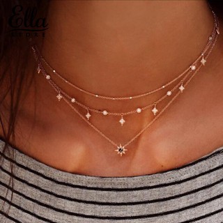 [NE1] collar para mujer multicapa Rhinestone Star Chain joyería