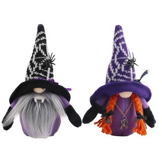 2 piezas de halloween broomstick top sombrero bruja enana gnome muñeca adornos lindo de dibujos animados enano elfo decoración del hogar halloween (1)
