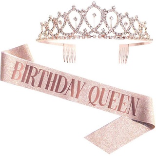 Diadema para fiesta de cumpleaños, reina, fiesta, niña, etiqueta con corona (8)