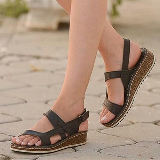【fw】Fashion Women Solid Color Hollow out Sandals Wedge Heel Summer Slide Shoes