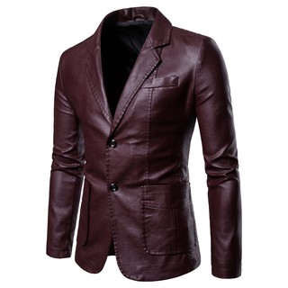 los hombres blazers y traje chaquetas slim fit moda cuero pu hombres ropa negro marrón