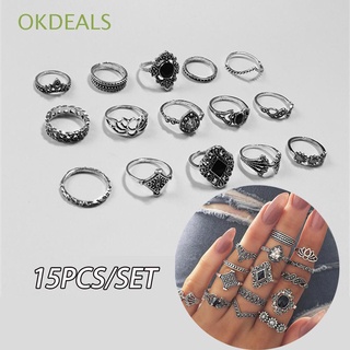okdeals 15 unids/set nuevo midi dedo joyería vintage plata luna anillos conjunto mujeres estrella moda boho accesorios de mano