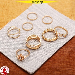 Me 8 unids/set regalos anillo brillante Vintage multicapa mujeres elegantes anillos de dedo joyería femenina cristal dorado